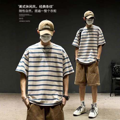 Men's Street Style Striped Round Neck Short Sleeve Casual