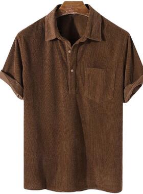 Men's Corduroy Pocket Short Sleeve Shirt Ink Casual