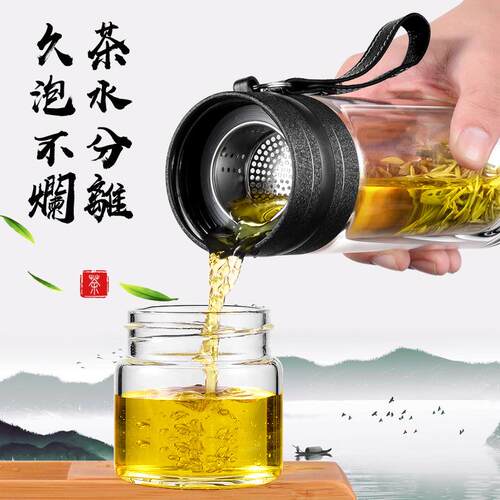 双加厚茶水分硼离玻璃杯层 高硅商务泡茶杯 礼品杯子印o字BLB0021