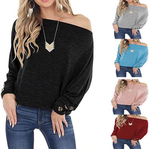 Women's one line off shoulder long sleeved T-shirt top