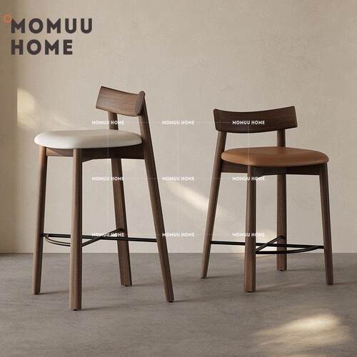 MOMUU HOME家用实木高脚凳吧台椅中古风岛台酒吧椅设计师加高餐椅