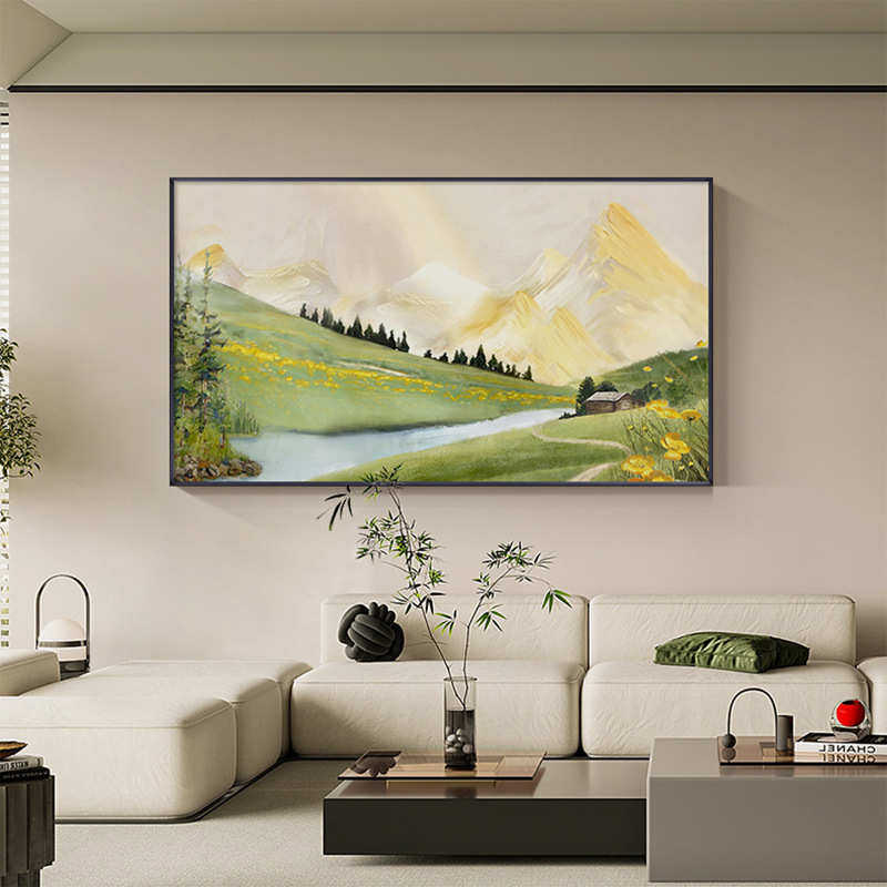 北欧风景客厅装饰画大尺寸单幅沙发背景墙挂画日照金山卧室山水画