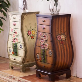 美式七斗柜玄关柜实木，花瓶形装饰柜收纳柜，整理柜复古彩绘整装