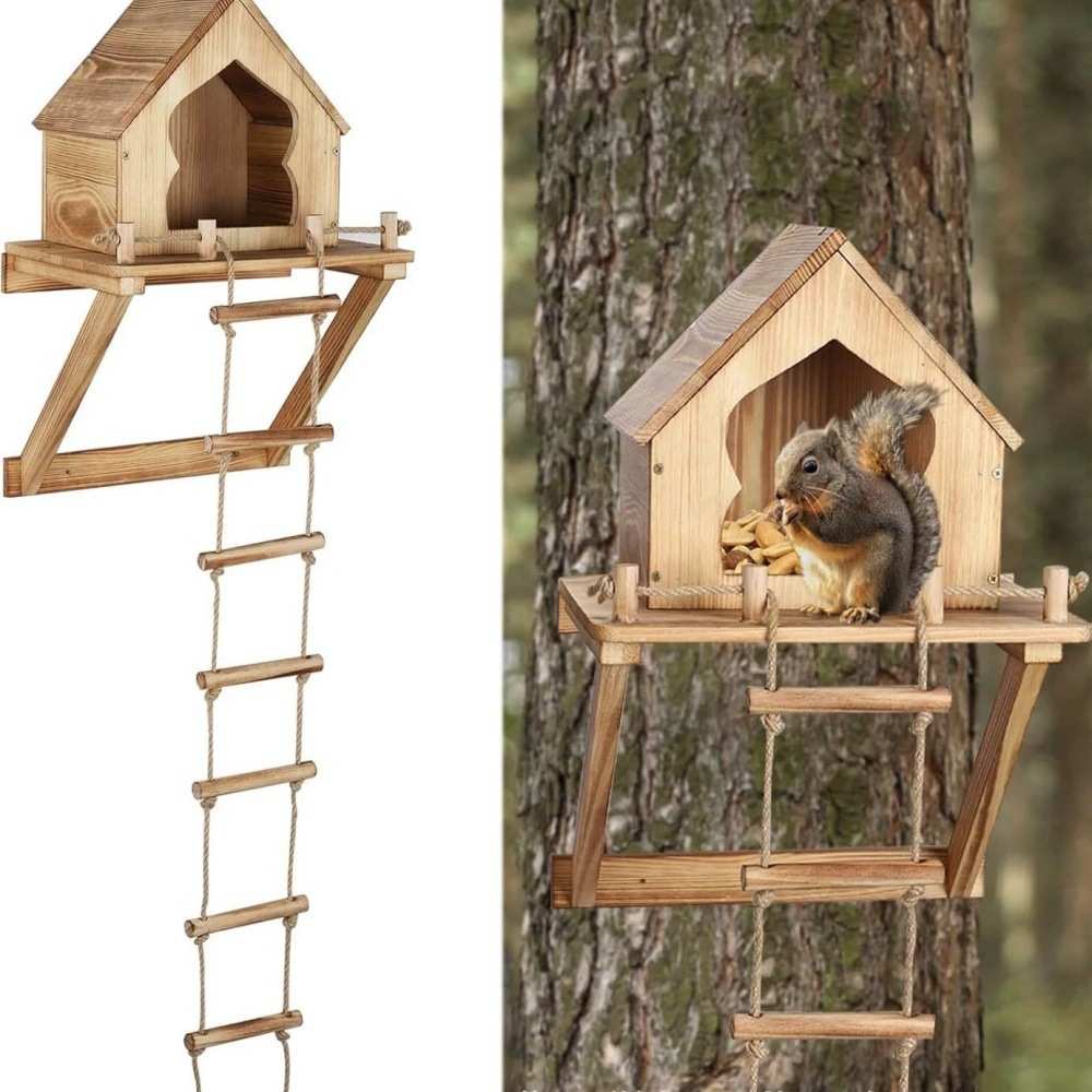 悬挂站台松鼠窝器喂壁挂宠物鸟类户外松鼠食器鸟餐桌木质投食