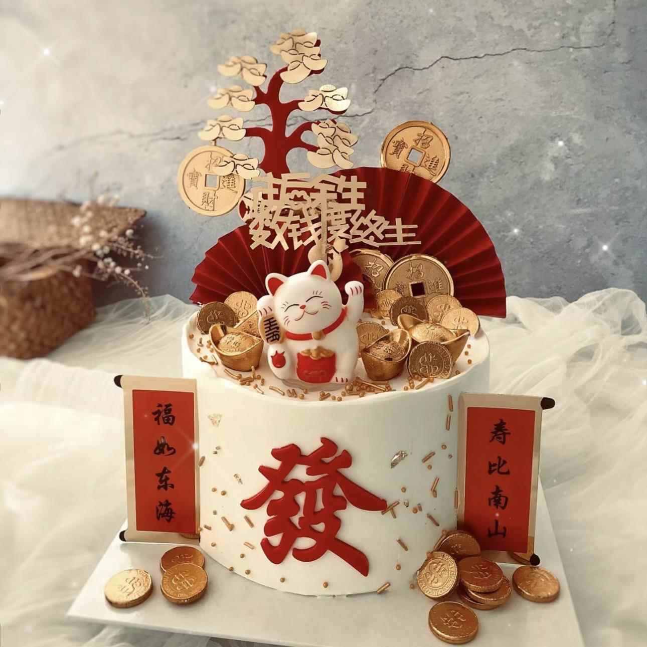 2024仿真蛋糕模型创意网红乔迁之喜招财猫假蛋糕橱窗摆设样品道具