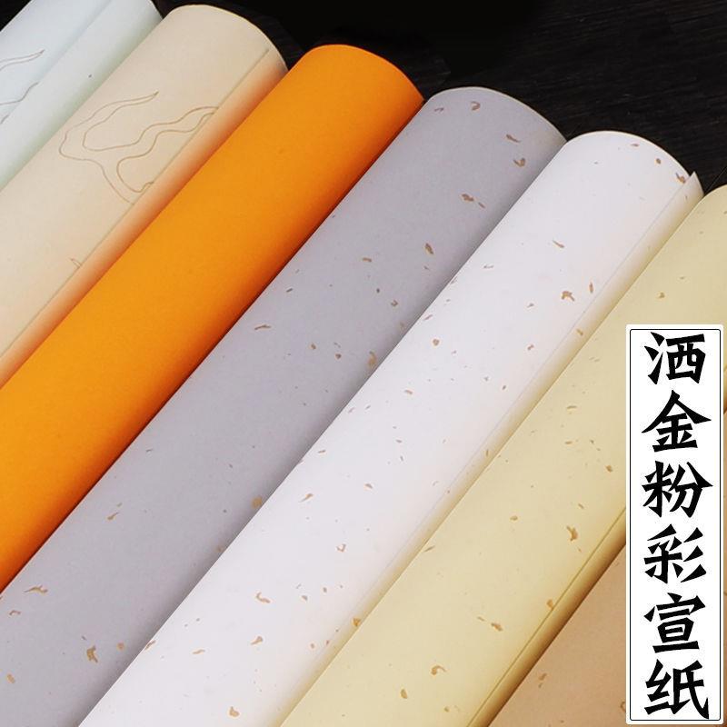 粉彩宣纸书法半生半熟四尺六尺整张对开作品纸仿古彩色描金宣纸