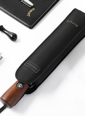 高档出口日高全自动木柄商雨伞黑色男士大号超大双人档抗风务折本