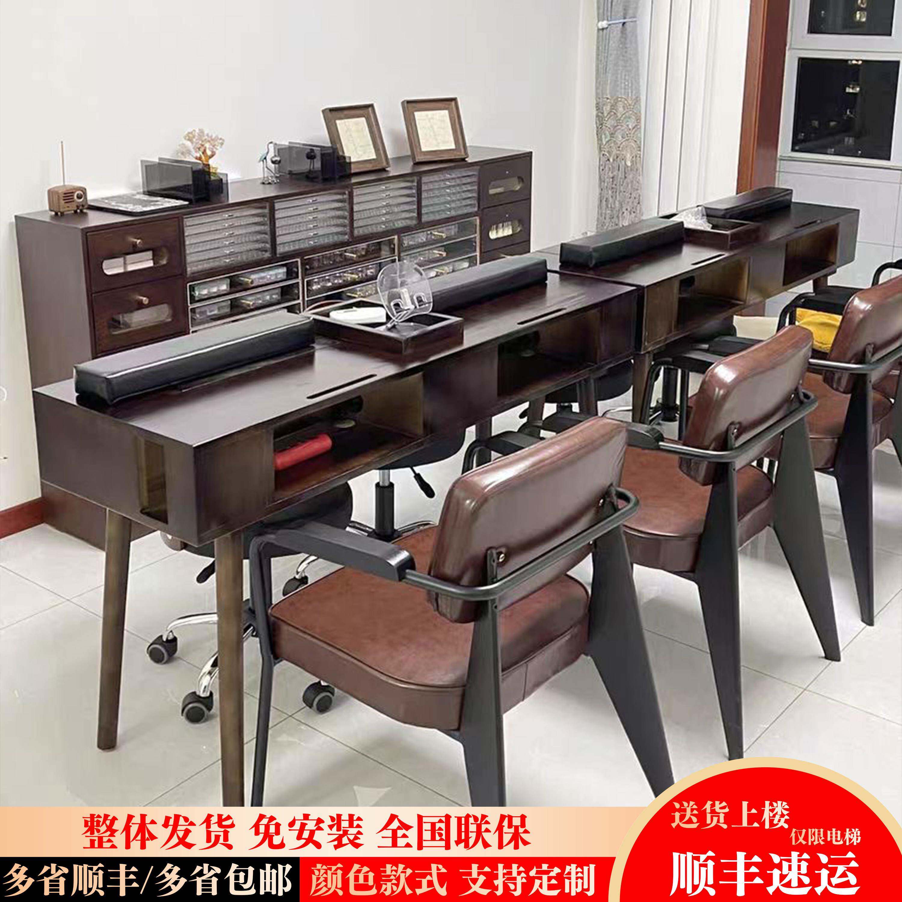 实木复古美甲柜子展示柜指甲油收纳柜甲油胶储物柜美甲店落地展柜