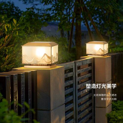 全铜户外防水柱头灯室外花园别墅门柱灯庭院柱子灯太阳能围墙灯