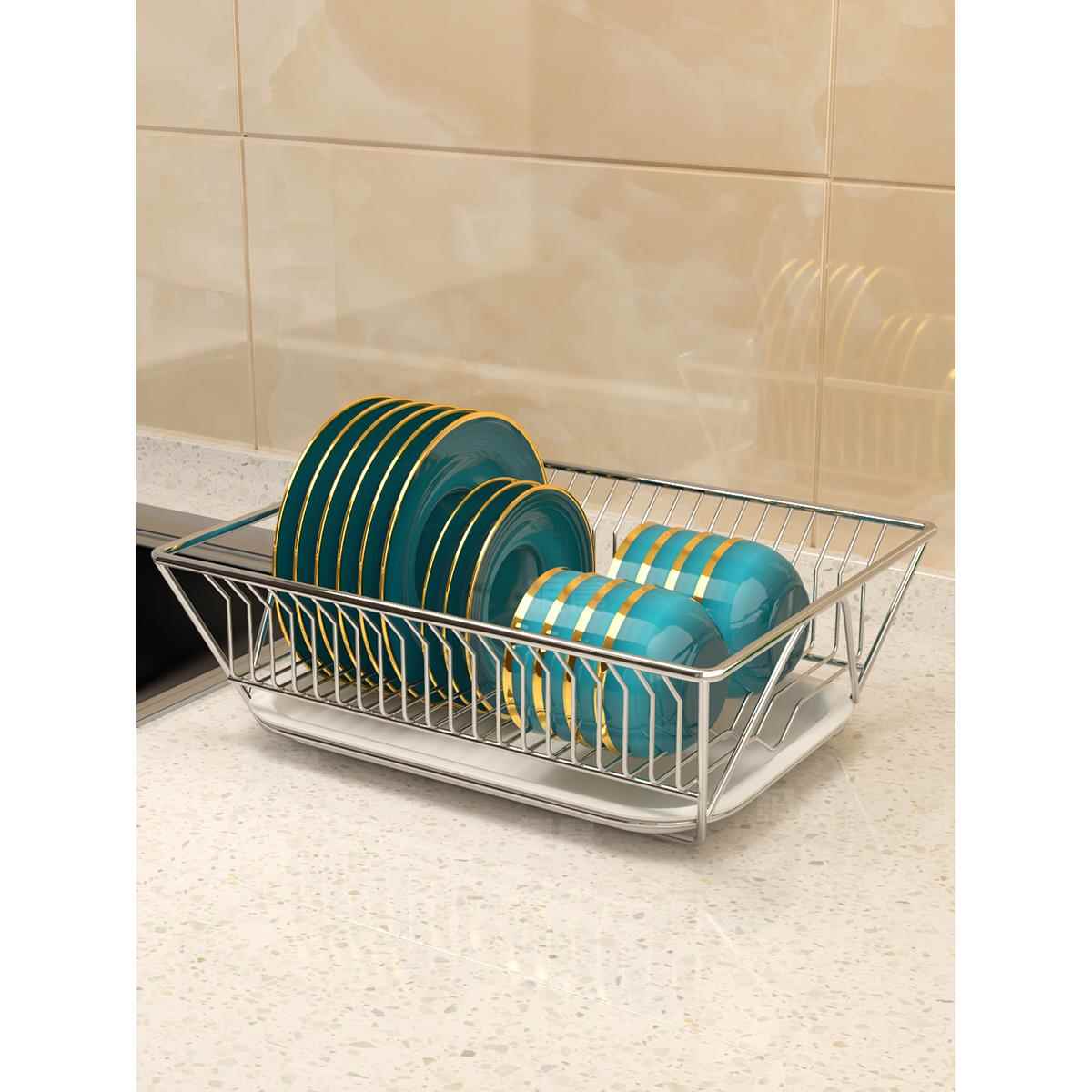 cs不锈钢单层碗盘餐具置物架沥碗架厨房台面用品晾放沥水碗碟收纳