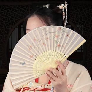 中国风汉服舞蹈古风扇子儿童学生女仙气折叠绢面随身折扇2023新款