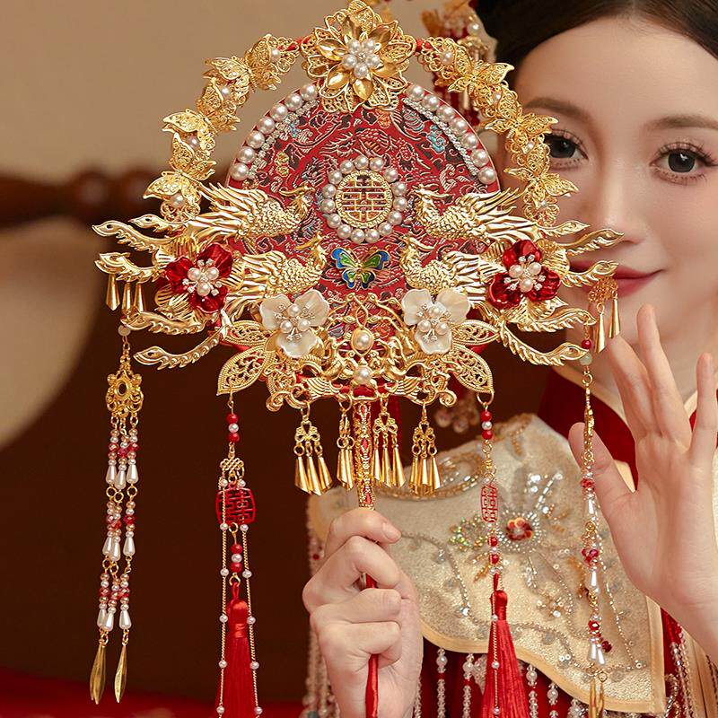 团扇新娘结婚diy材料包双面手工成品婚礼秀禾喜扇高级出嫁婚扇子