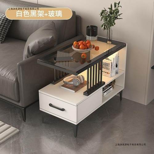 沙发边柜玻璃边几角几客厅轻奢现代简约可移动小茶几侧边桌储物柜