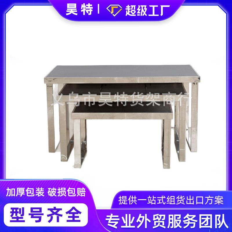 TZ-030新款服装店不锈钢展示台黑色烤漆木板展示台一套三组促销台