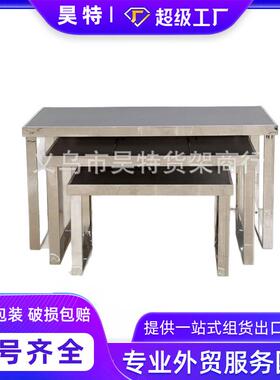TZ-030新款服装店不锈钢展示台黑色烤漆木板展示台一套三组促销台