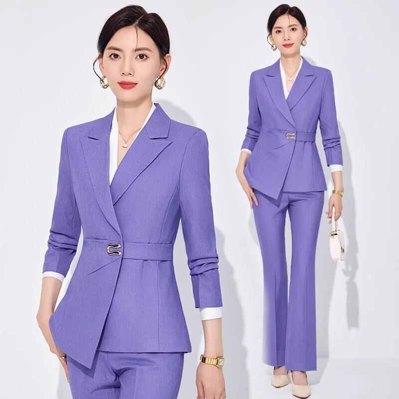 紫色西装套装女春秋职业装气质女神范高端正式场合穿搭西服工作服