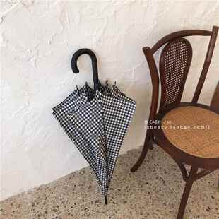 新款105cm复古简风千鸟格防子自动伞三折抗风外紫线晴雨伞大约伞