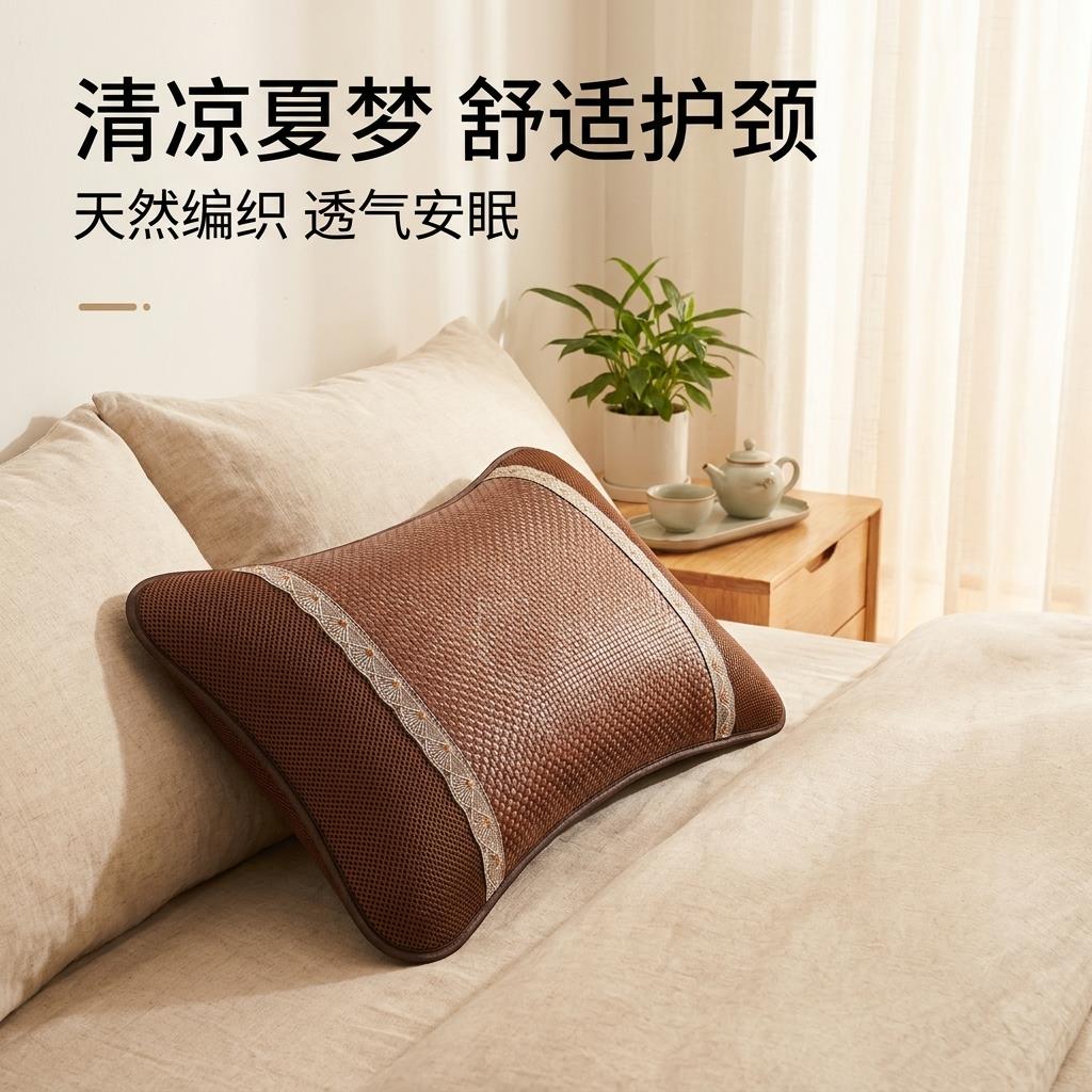 夏天冷感冰藤席凉席枕套一对装家用藤席草席凉爽夏季冰丝枕头套图片