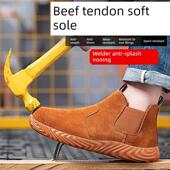 建筑工地秋 焊工牛皮底 采购产品钢板钢头男劳保鞋 防摔防刺穿