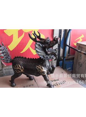 铜麒麟摆件一对大号铜火麒麟铜家居客厅摆设工艺品
