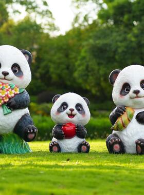 玻璃纤维园林景观雕塑户外卡通熊猫美陈幼儿园社区景点草坪装饰摆