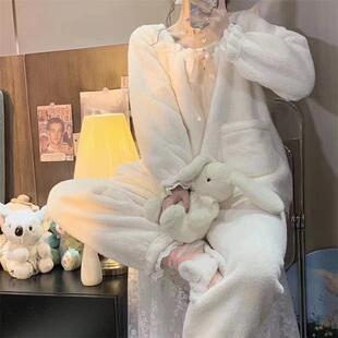 公主风套装女长袖新款保暖加厚加绒睡衣冬季韩版女学生套装家居服