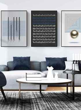 现代简约客厅样板房装饰画抽象几何建筑挂画天蓝色壁画厂家