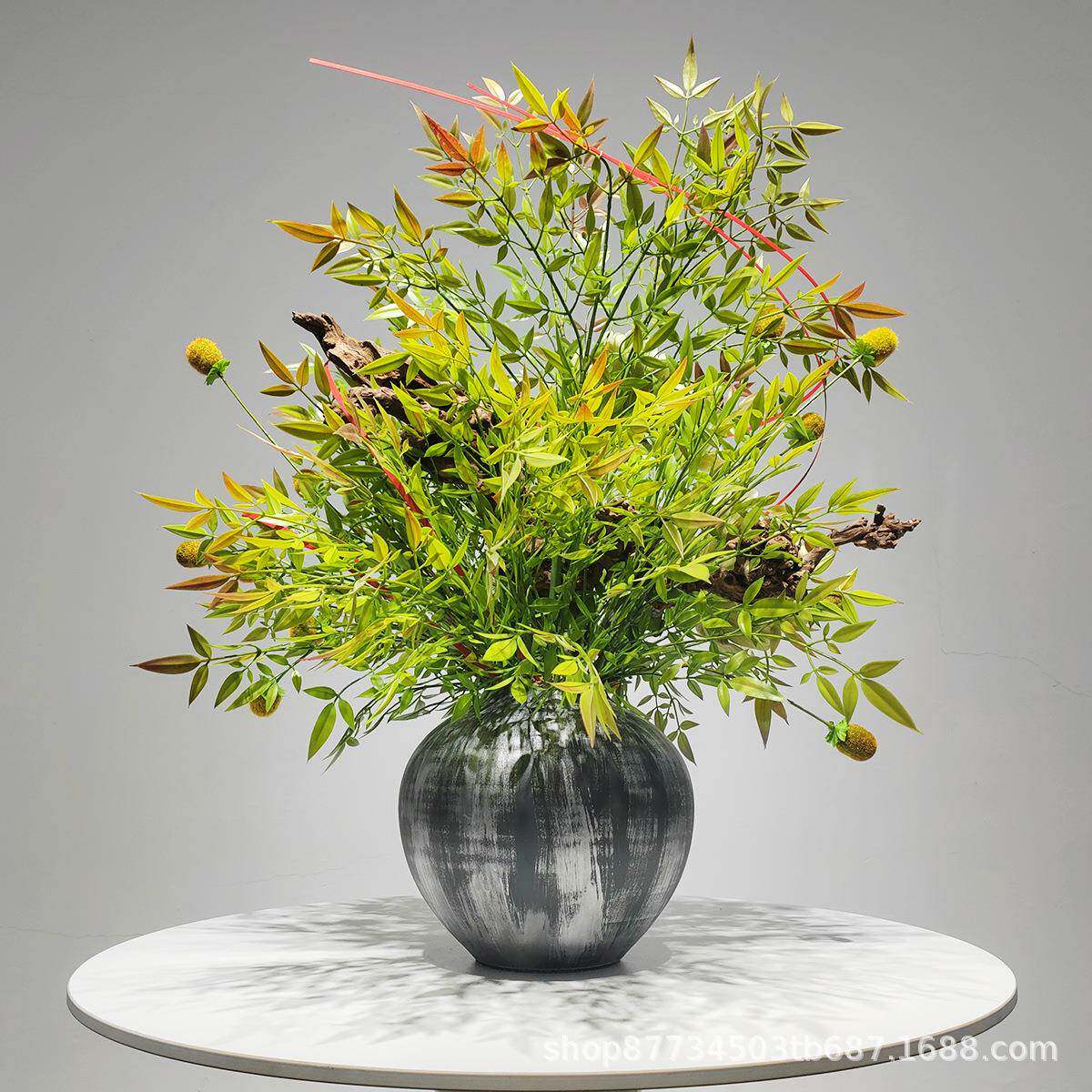 新中式仿真花艺绿植酒店样板房盆景茶几售楼部玄关装饰品现代摆设