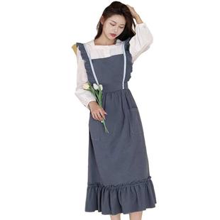 S588围裙厨房家用2023新款 洋气罩衣女上班工作服美 加长款 过膝时尚