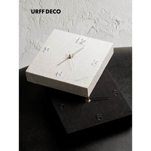 URFF DECO亚麻侘寂风时钟布艺闹桌面墙面客饭厅卧室创意静音摆件