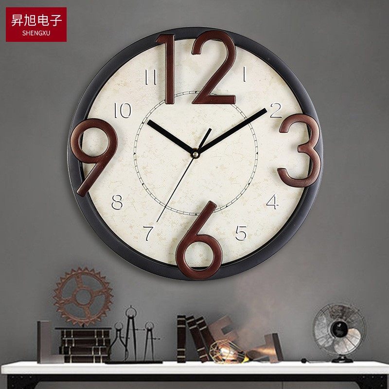12寸美式创意挂钟 北欧风格客厅卧室书房创意挂钟 静音扫秒挂钟