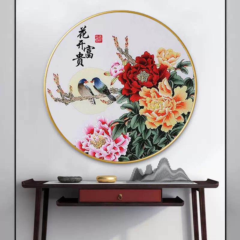 5D新款圆形满钻牡丹钻石画客厅餐厅手工贴钻植物花卉卧室钻石绣