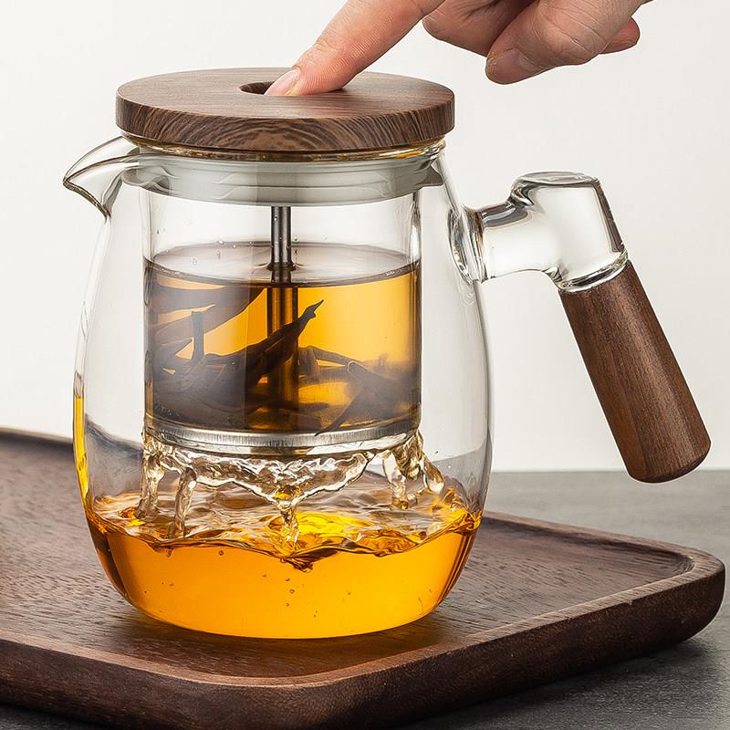 新款高档飘逸杯耐热玻璃茶壶按压一键过滤茶水分离泡茶壶冲茶茶具