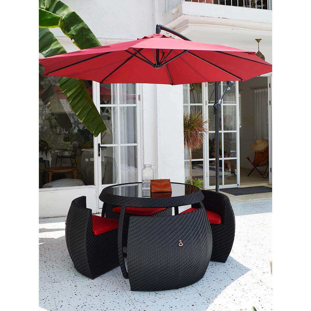 户外桌椅庭院组合露台休闲藤编露天带伞防水别墅花园室外藤椅