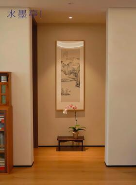 新中式进门入户玄关背景墙挂画现代办公室书房竖版山水大气国画