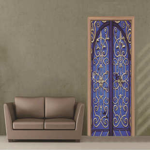 饰 卧室客厅现代装 蓝色门 墙贴 巨创货源PVC贴纸3D自粘门贴
