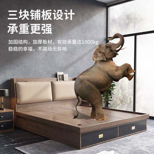 箱体床简约双人床主卧.高箱储物床.米榻榻米板式床实木