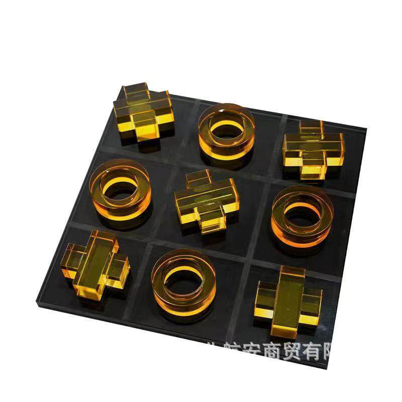 现代简约创意水晶棋盘样板房售楼处桌面阳台软装饰品摆件工艺品