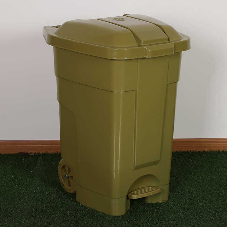 70L脚踏开盖塑料垃圾桶全新料小区公园街道环卫带轮轴厂家直销