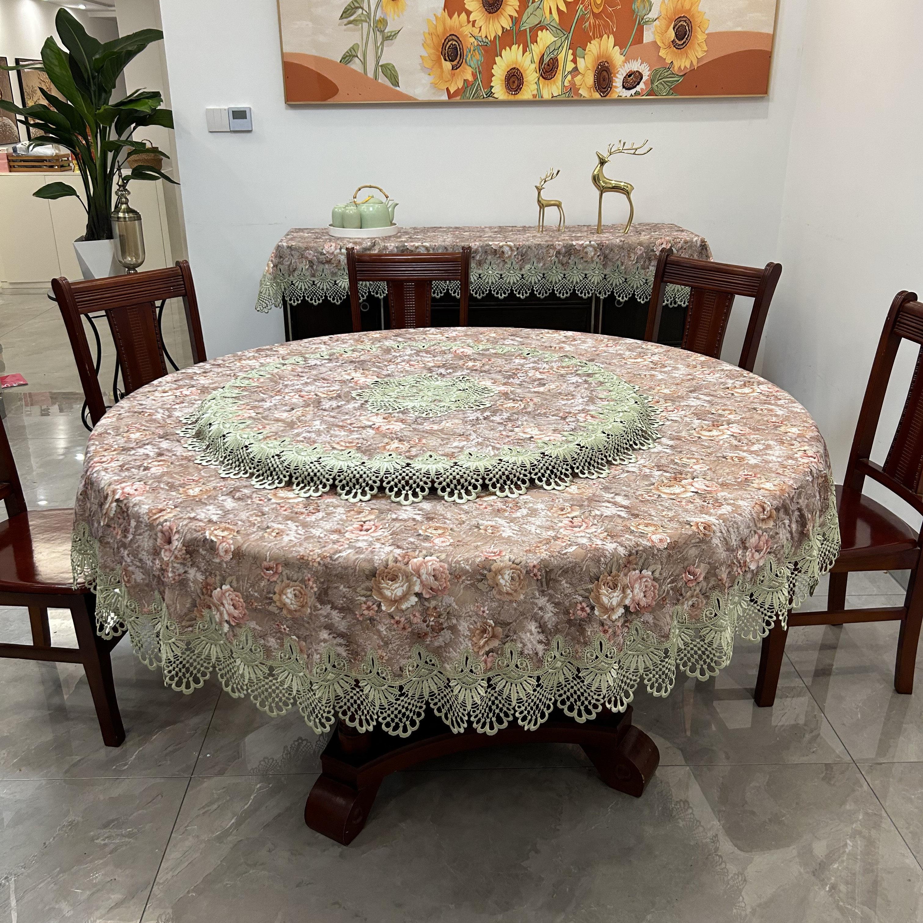 桌布布艺中式圆形餐桌布家用茶几桌布圆桌转盘台布美式圆桌布紫色