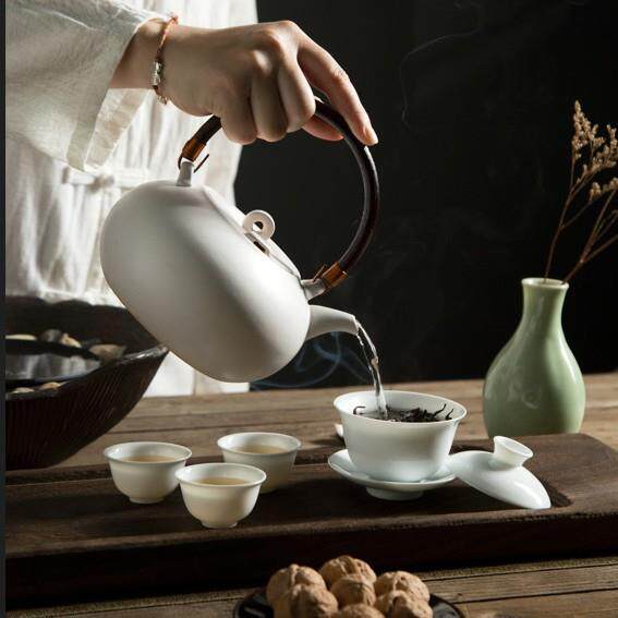粗陶明火围炉煮茶壶陶瓷家用日式烧水电陶壶复古功夫泡茶器提梁壶