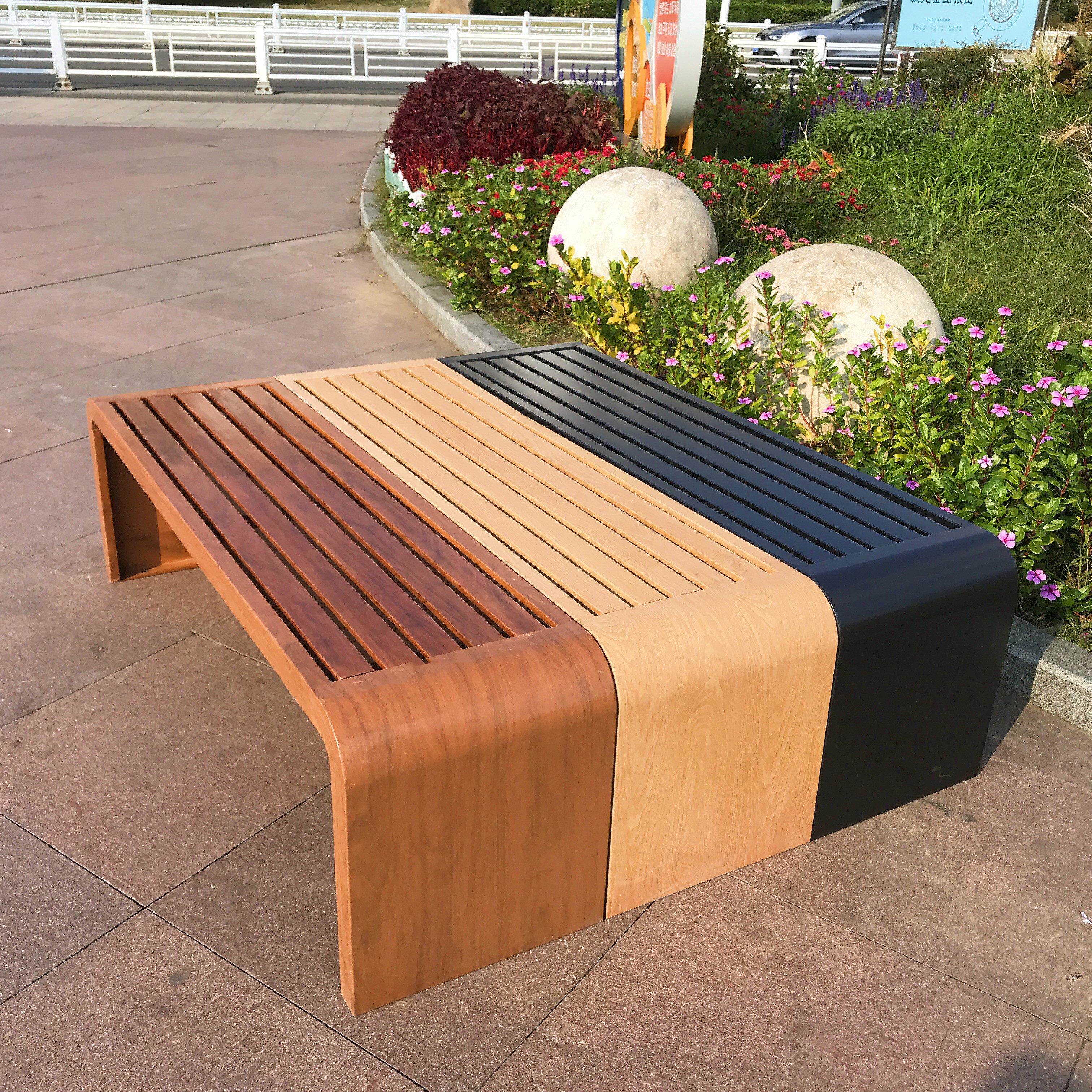 户外长椅公园椅长条凳木纹防腐广场庭院椅商场公共园林休闲 排椅