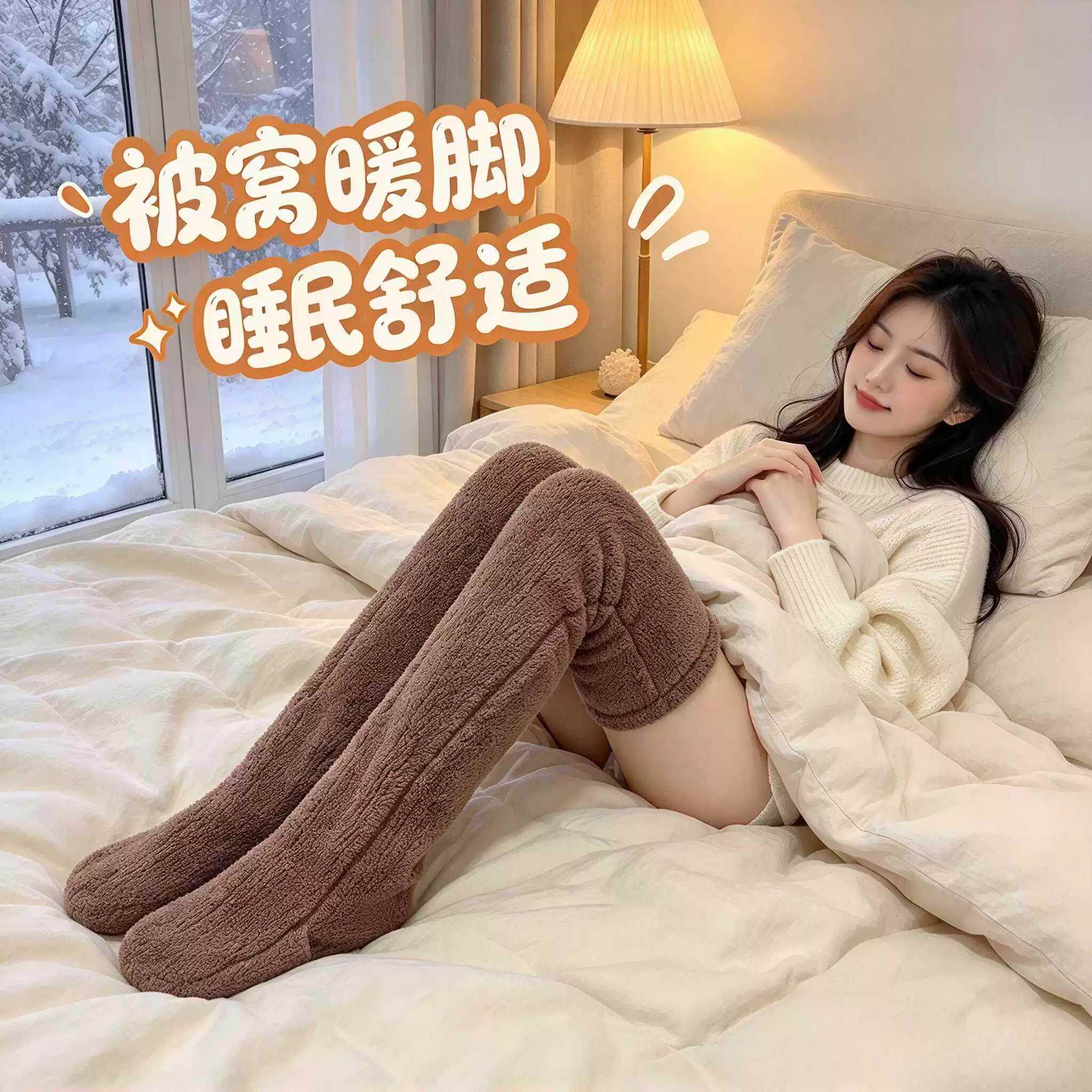 老年人暖脚长袜床上睡觉被窝捂脚护膝保暖老寒腿睡眠神器冬季毛绒