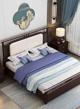 .新中式实木软靠床1.815m主卧简约双人m大无品牌/床家用婚高箱储