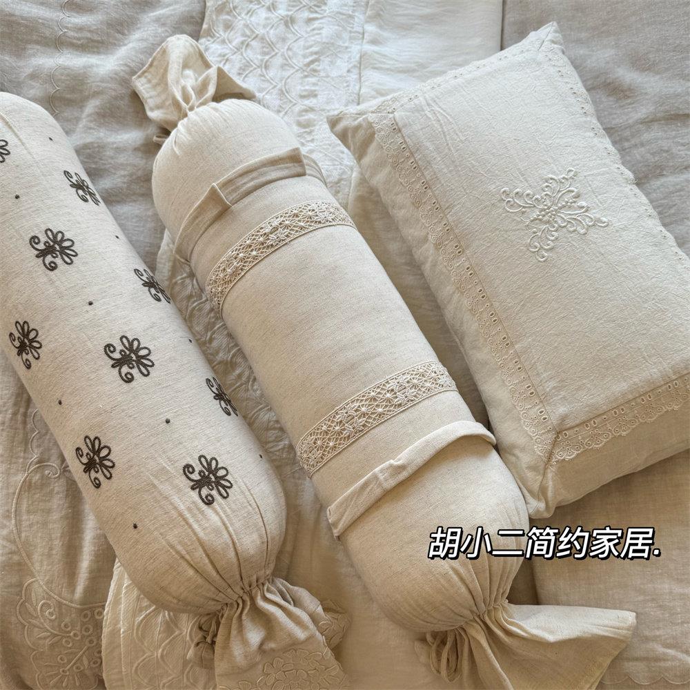 法式优雅覆古棉麻靠垫抱枕含芯卧室床品软装搭配糖果枕可拆卸腰枕