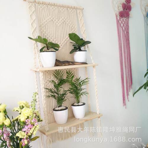 挂毯波西米亚手工编织挂毯墙饰壁饰置物架搁物板花篮支架民宿装饰