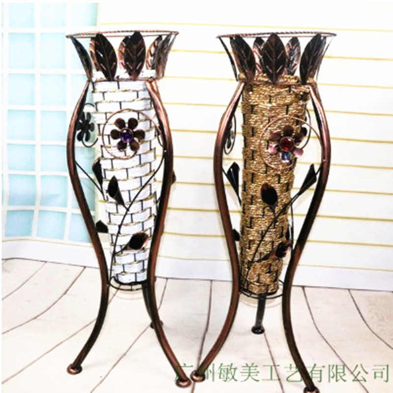 【落地花篮】欧式家居装饰藤编铁艺落地花篮 落地干花插花花瓶,特色手工艺,其他特色工艺品,淘宝优惠券,粉丝福利购,淘宝优惠卷