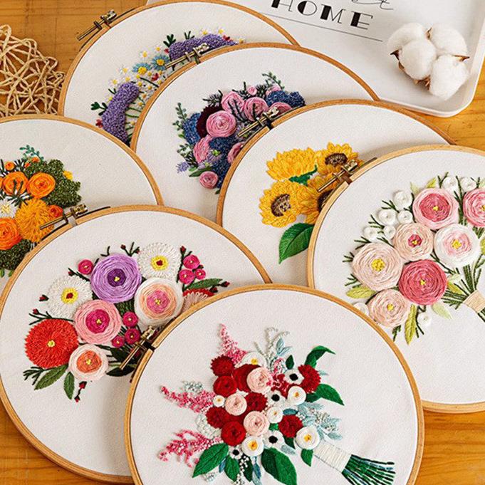 鲁绣手工刺绣diy 新手练习包客厅装饰画北欧初级花草针线套装