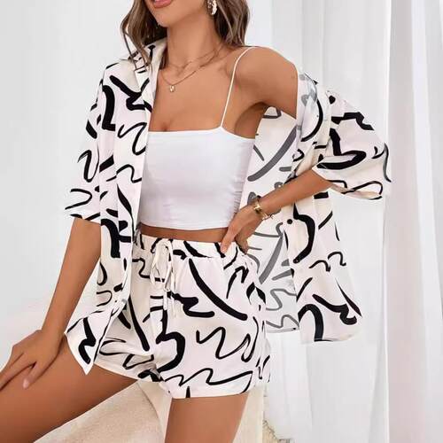 Women's printed shirt top and shorts set