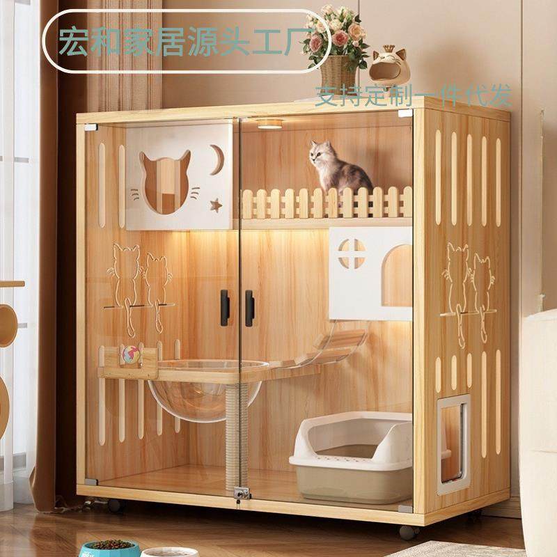 猫别墅宠物柜豪华猫咪房子实木猫柜猫笼家用室内超大猫舍自由